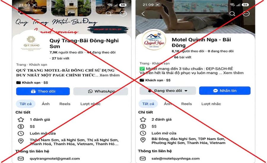 A fanpage impersonating hotels and resorts to deceive tourists. Photo: Tran Lam