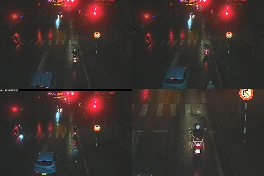 Series of motorbikes in Cao Bang running red lights fined remotely. Photo: Cao Bang Police