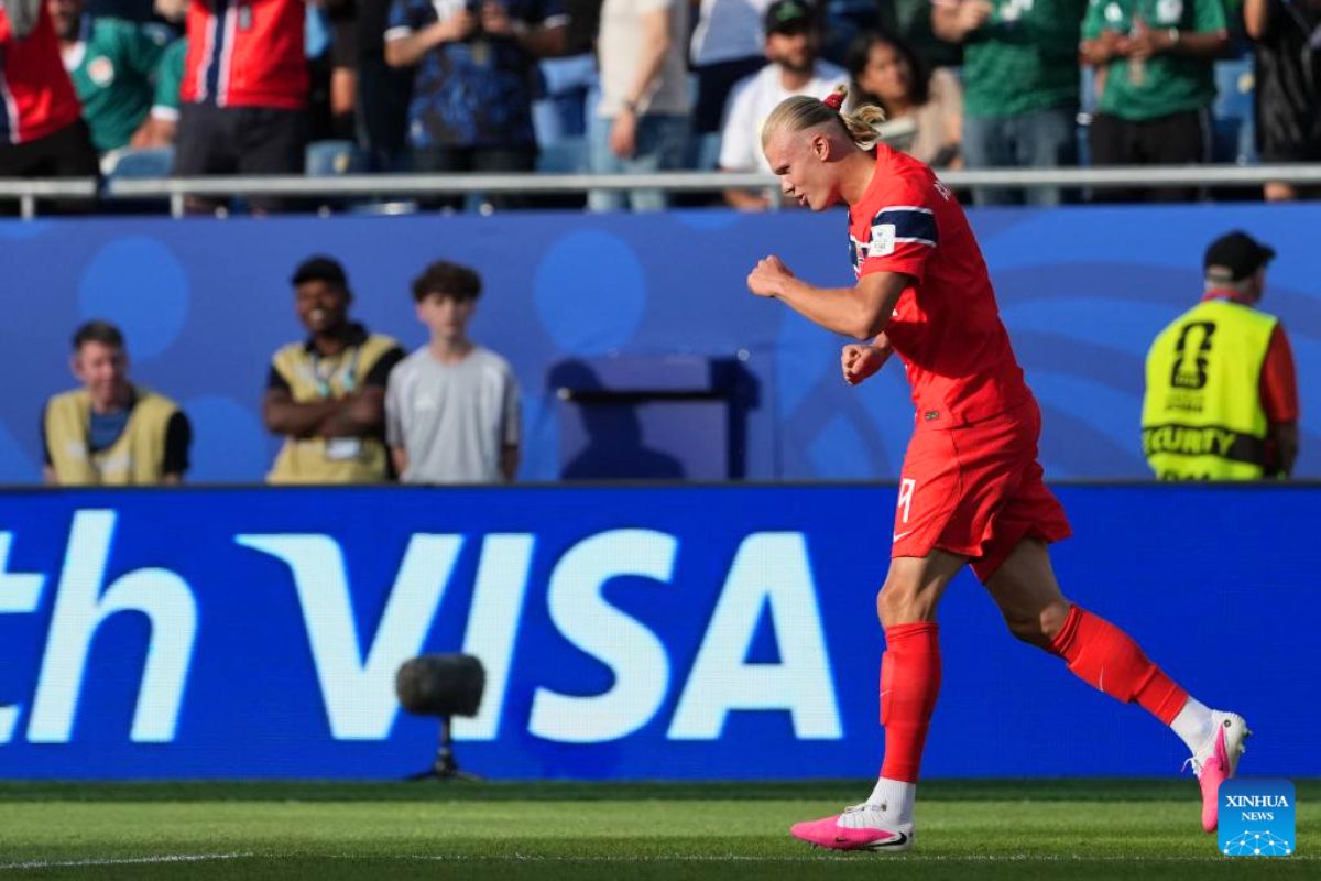Erling Haaland khoác áo đội tuyển Na Uy tại World Cup 2026. Ảnh: Xinhua