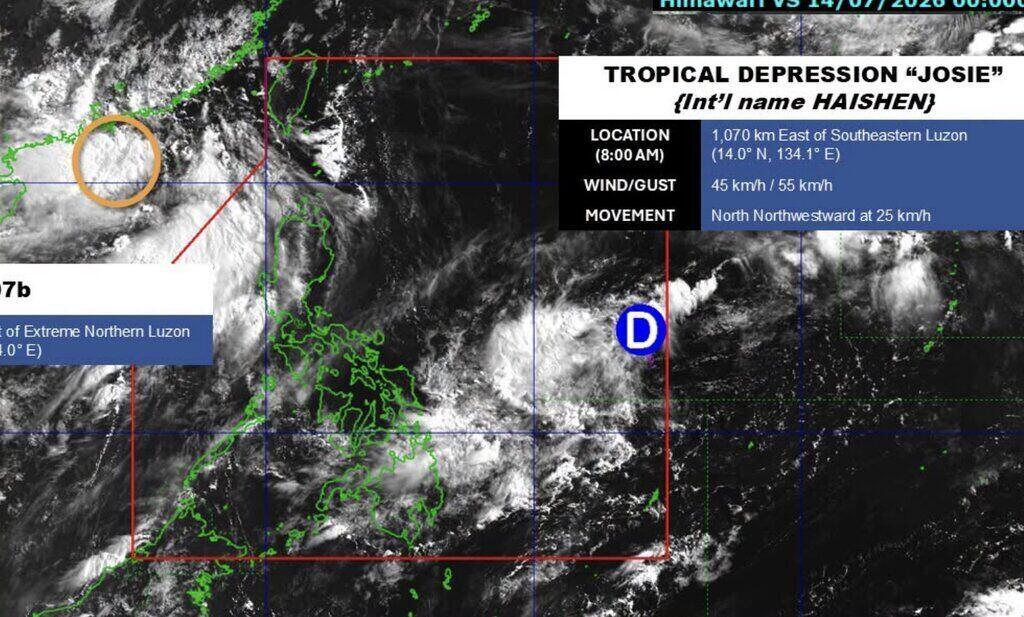 Tropical depression on the East Sea 07b (left) and tropical depression Haishen. Photo: PAGASA