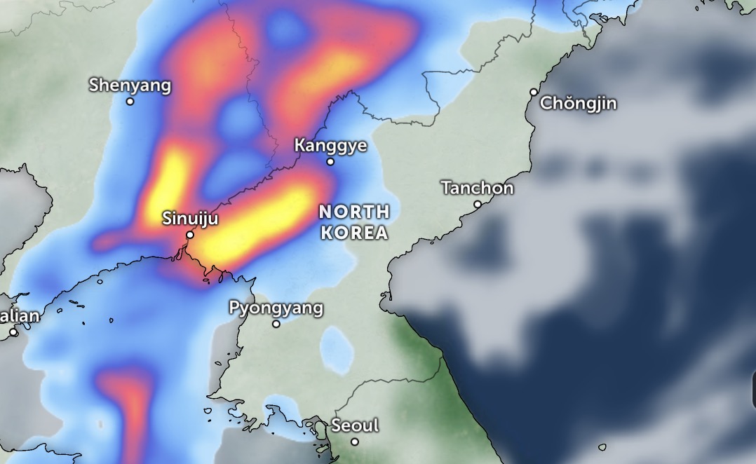 North Korea is preparing to respond to the impact of Typhoon Ba Vi. Photo: Zoom Earth