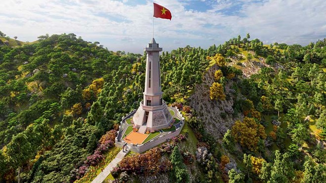 Phối cảnh cột cờ A Pa Chải thời điểm xây dựng. Ảnh: Bộ CHQS Điện Biên