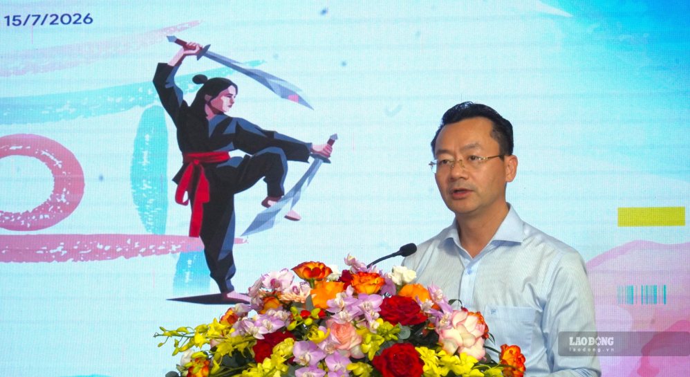 Ông Phạm Xuân Tài - Phó Giám đốc Sở Văn hóa, Thể thao Hà Nội phát biểu tại họp báo. Ảnh: Minh Vũ