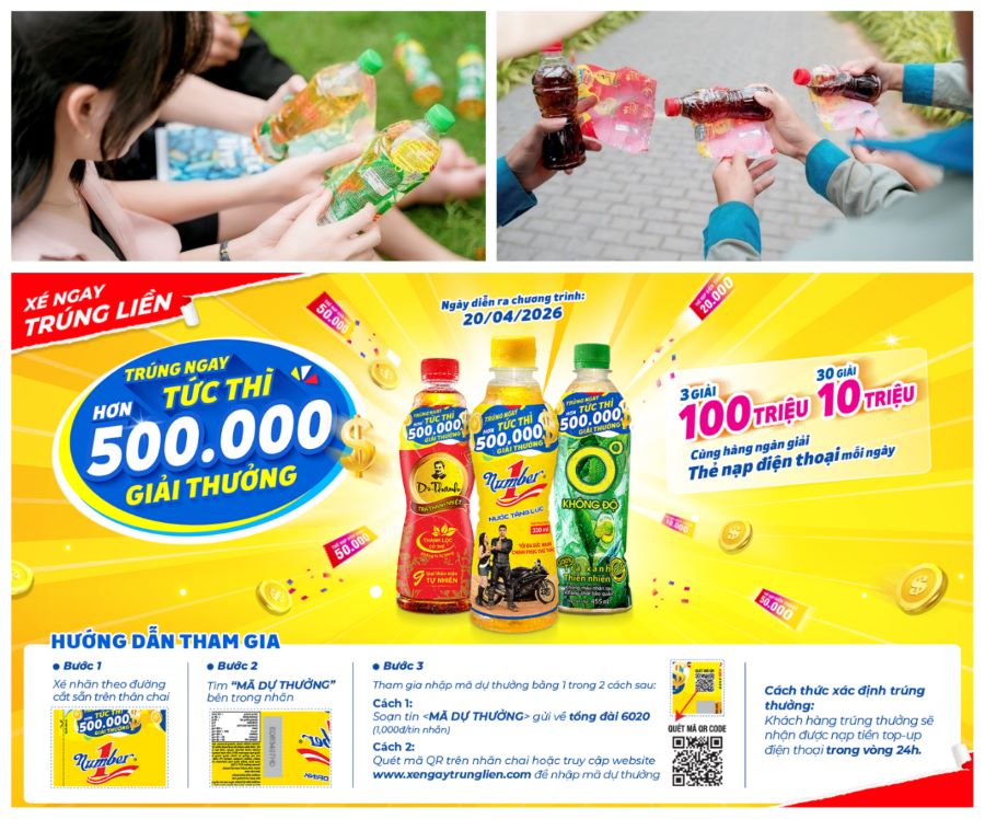 Cách tham gia rất đơn giản. Không cần tải ứng dụng hay tạo tài khoản, người chơi sau khi sử dụng sản phẩm có thông tin khuyến mãi, người dùng chỉ cần xé nhãn lấy mã rồi nhập trực tiếp trên website https://xengaytrunglien.com/ hoặc gửi tin nhắn đến tổng đài 6020 là có thể biết kết quả gần như ngay lập tức. Ảnh: Tân Hiệp Phát