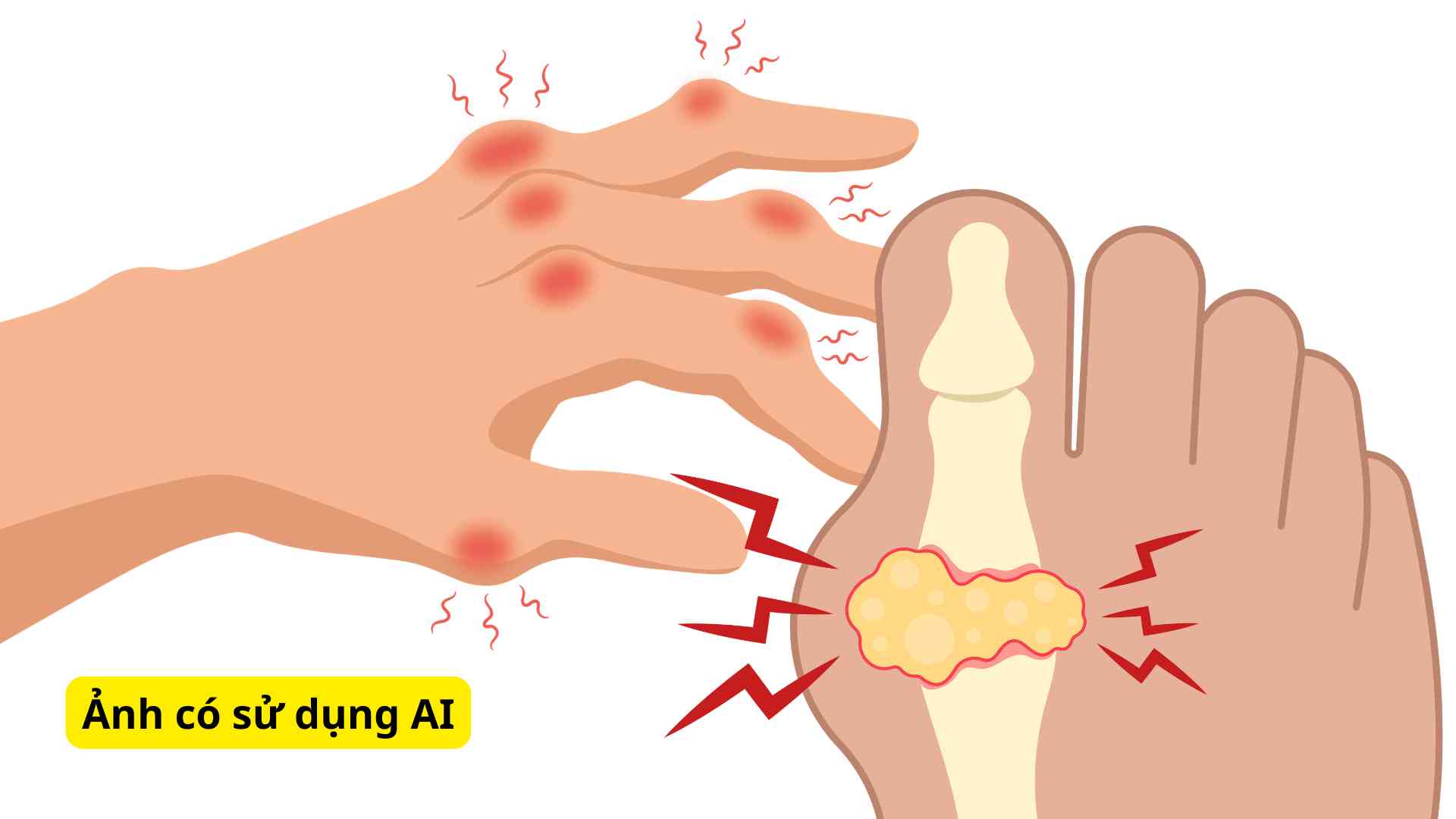 High uric acid not only causes pain caused by gout but can also increase the risk of kidney stones and kidney function damage. Graphic photo: Huong Son/ Photo using AI