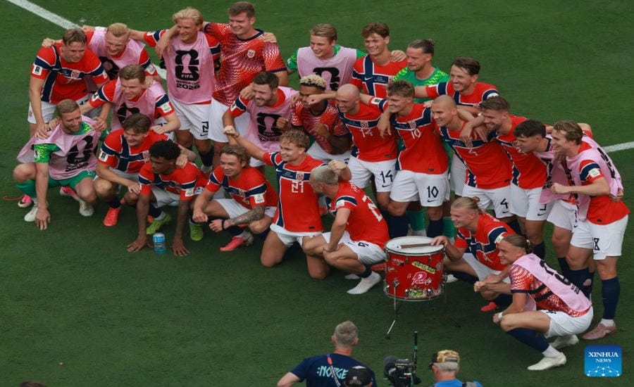 The drum has become a familiar item in every celebration of the Norwegian team. Photo: Xinhua