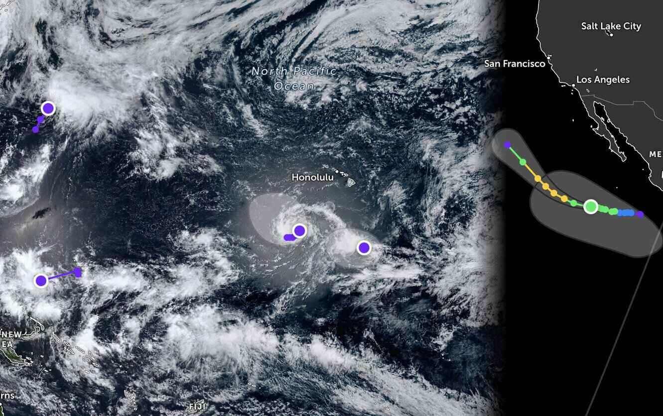 Tormenta Elida y 4 depresiones en el Océano Pacífico. Foto de : Zoom Earth