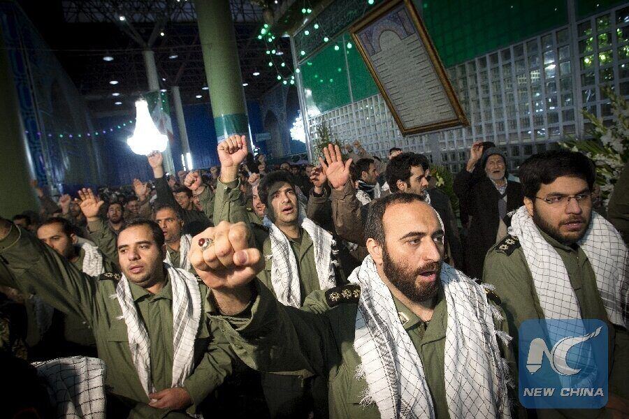 Members of the Iranian Islamic Revolutionary Guard Corps (IRGC) at the mausoleum of the late leader Ayatollah Khomeini in Tehran, Iran, February 1, 2014. Photo: Xinhua