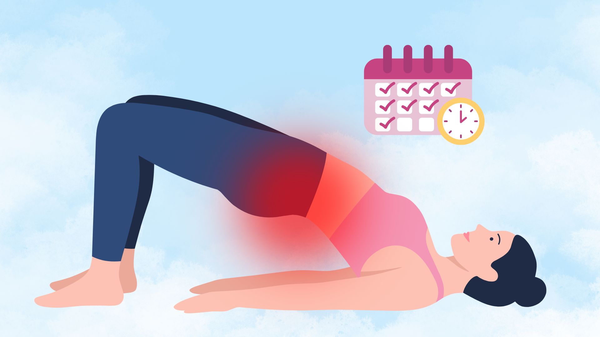 Bridge pose is a home exercise that helps increase lower back strength after age 60. Graphics: Thanh Thanh/Source: Canva