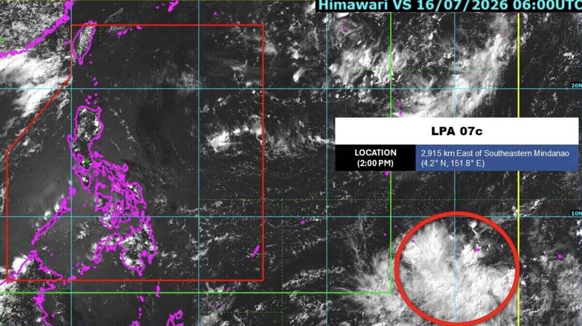 Es muy probable que la baja presión cerca de Filipinas se fortalezca mañana (17 de julio). Foto: PAGASA