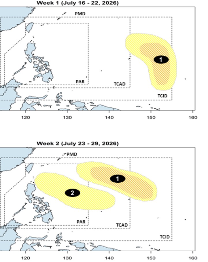 Dự báo 2 áp thấp liên tiếp xuất hiện gần Philippines. Ảnh: PAGASA