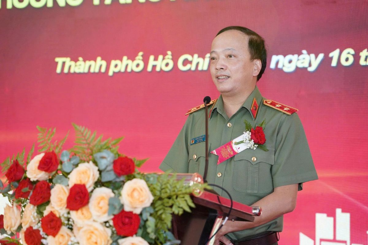 Trung tướng Đặng Hồng Đức - Thứ trưởng Bộ Công an phát biểu tại buổi lễ. Ảnh: Bộ Công an