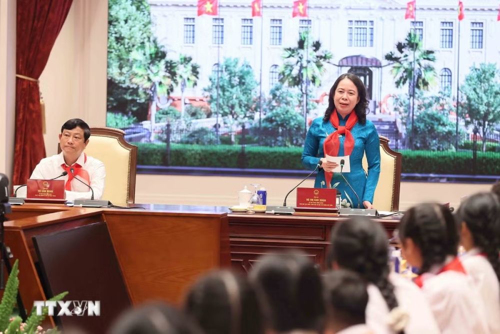 Bí thư Trung ương Đảng, Phó Chủ tịch nước Võ Thị Ánh Xuân phát biểu tại buổi gặp mặt. Ảnh: TTXVN