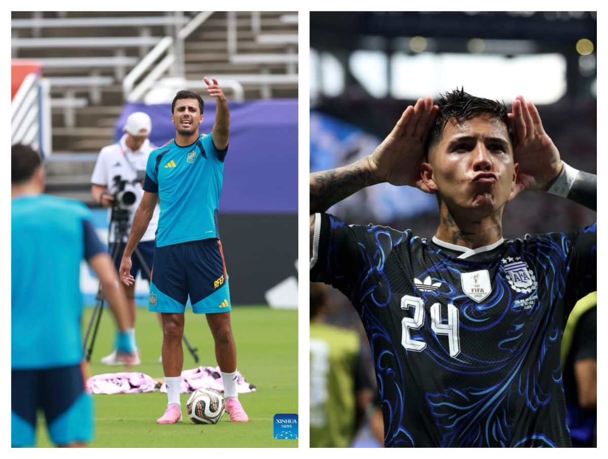 Rodri và Enzo Fernandez sẽ có cuộc đối đầu hấp dẫn ở trận chung kết Tây Ban Nha vs Argentina. Ảnh: Xinhua