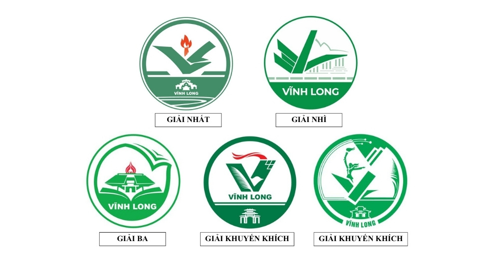 Các tác phẩm đoạt giải tại Cuộc thi sáng tác biểu trưng (logo) tỉnh Vĩnh Long. Ảnh: BTC 