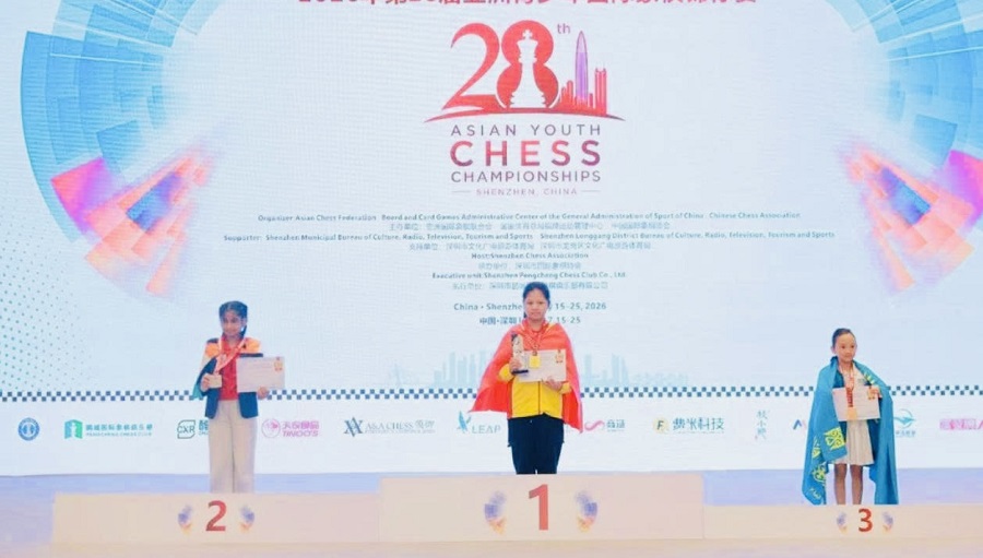 Chess player Nguyen Vu Bao Chau wins gold medal at the 2026 Asian Youth Chess Championship. Photo: Vietnam Chess Federation