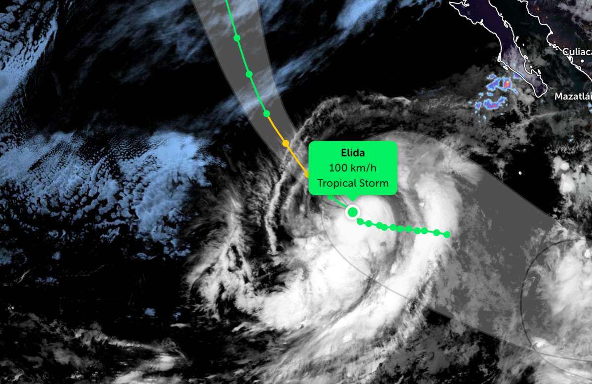 Cập nhật vị trí của bão Elida trên biển Thái Bình Dương. Ảnh: JTWC