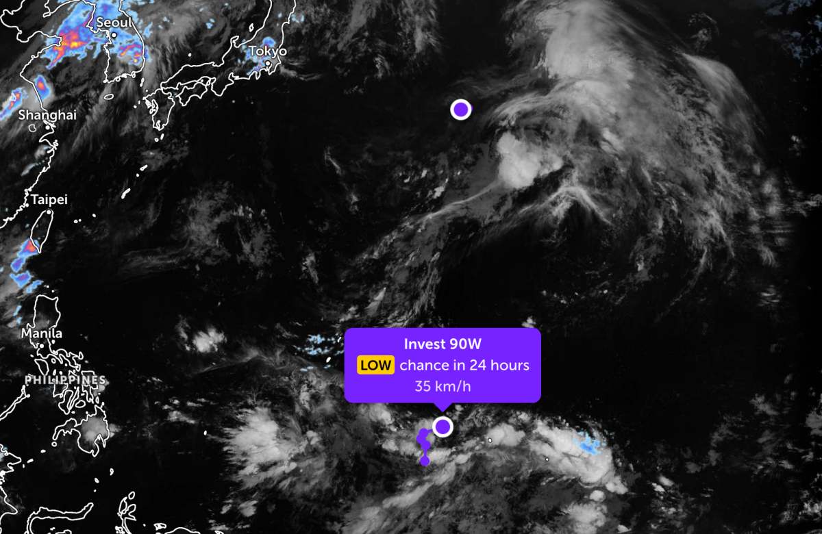 2つの低気圧が西太平洋で活動しており、フィリピンの責任地域に近い。写真:JTWC