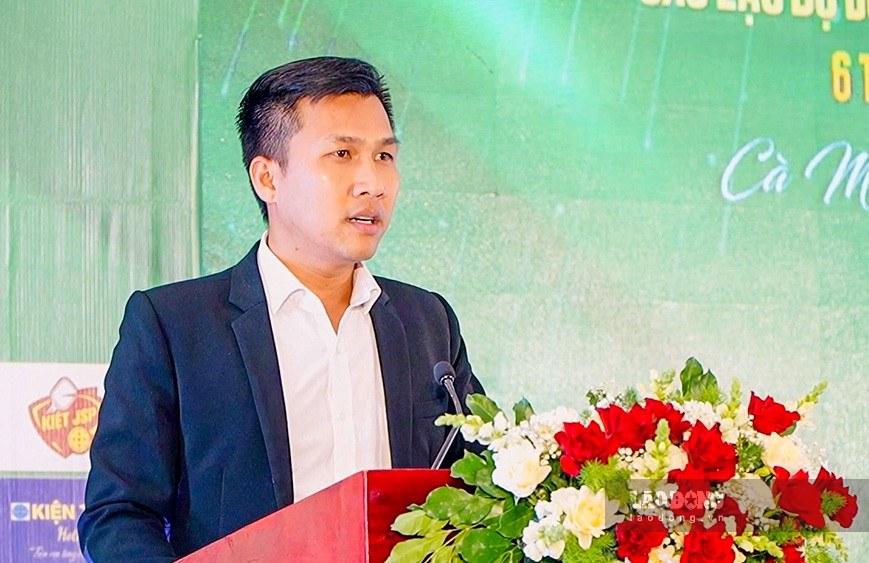 Ông Trần Quốc Sự, Chủ nhiệm CLB Doanh nghiệp Cà Mau phát biểu tại hội nghị. Ảnh: CLB Doanh nghiệp Cà Mau.