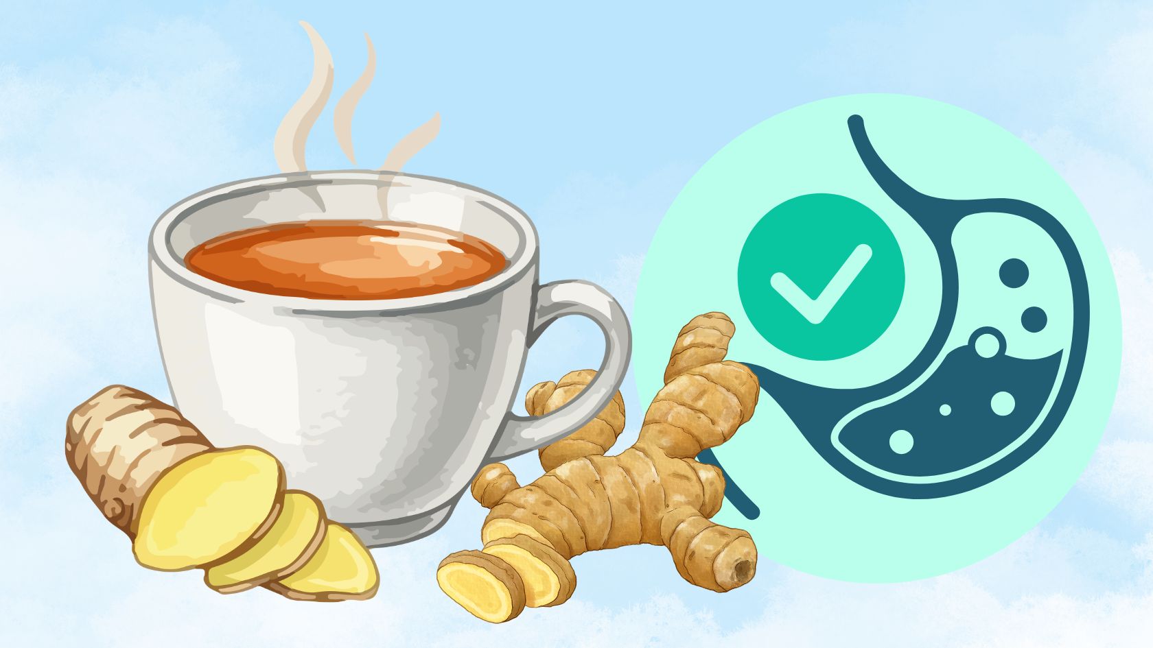 Drinking a cup of ginger tea after lunch can support digestion. Graphics: Thanh Thanh/Source: Canva