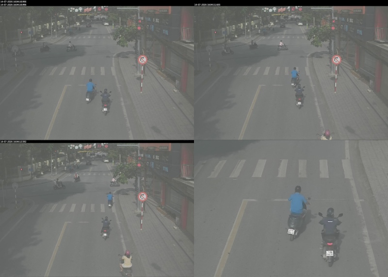 A series of motorbikes in Cao Bang also ran red lights and were fined remotely at a crossroads. Photo: Cao Bang Police
