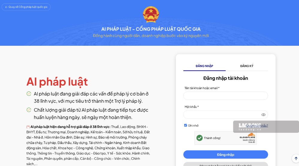 The Ministry of Justice directs that the development and application of AI must ensure safety, be for the right purpose, and avoid scattered investment. Image of AI Law of the National Legal Portal. Photo: Tri Minh