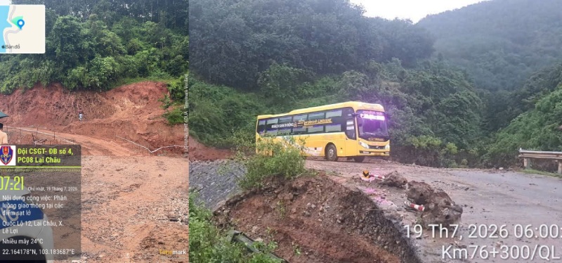 National Highway 12 has reopened to traffic. Photo: Lai Chau Police
