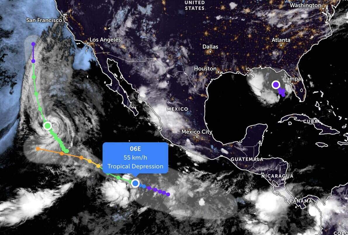 Tropical depression 06e formed immediately after storm Elida. Photo: Zoom Earth