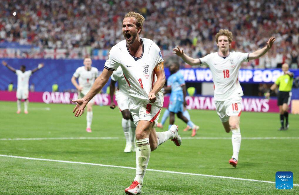 Harry Kane scores a double against DRC Congo. Photo: Xinhua
