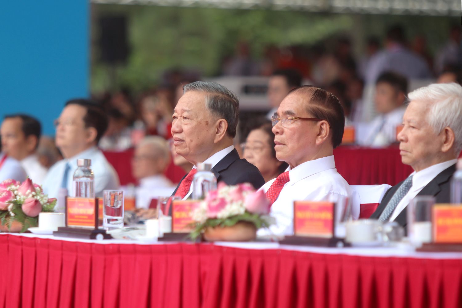 Tổng Bí thư, Chủ tịch nước Tô Lâm và các nguyên lãnh đạo Đảng, Nhà nước dự lễ kỷ niệm. Ảnh: Ban tổ chức