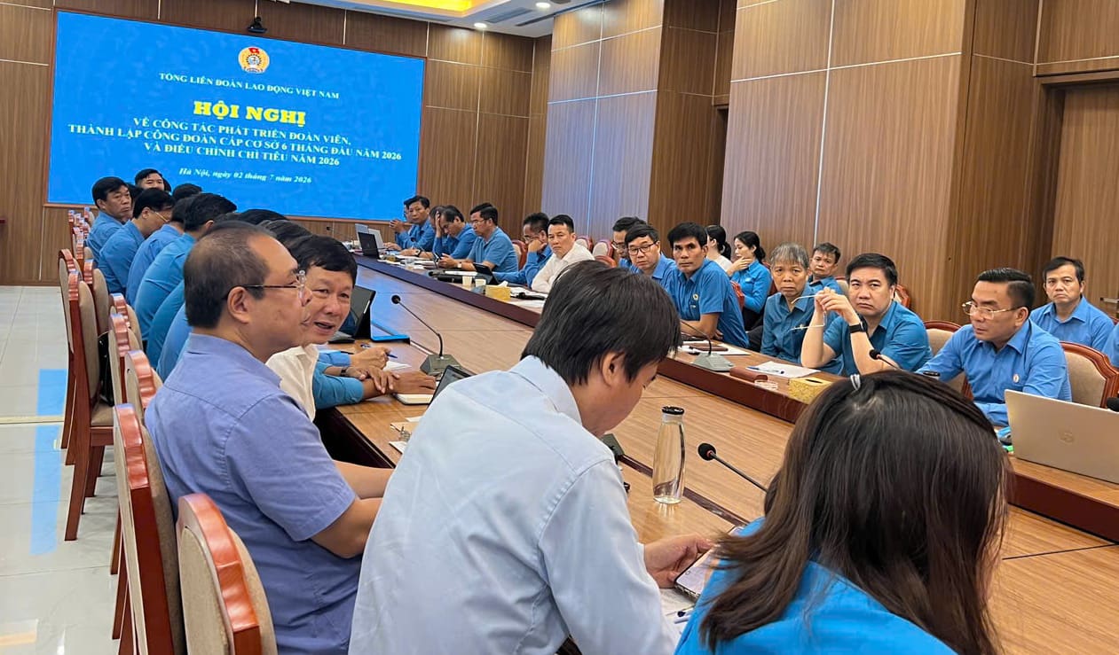 Hội nghị về công tác phát triển đoàn viên, thành lập công đoàn cấp cơ sở 6 tháng đầu năm 2026 và điều chỉnh chỉ tiêu năm 2026. Ảnh: Minh Hương.