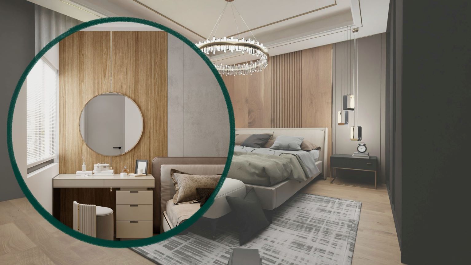 Mirror walls are decorative details that make the bedroom more modern and attractive. Graphics: Thanh Thanh
