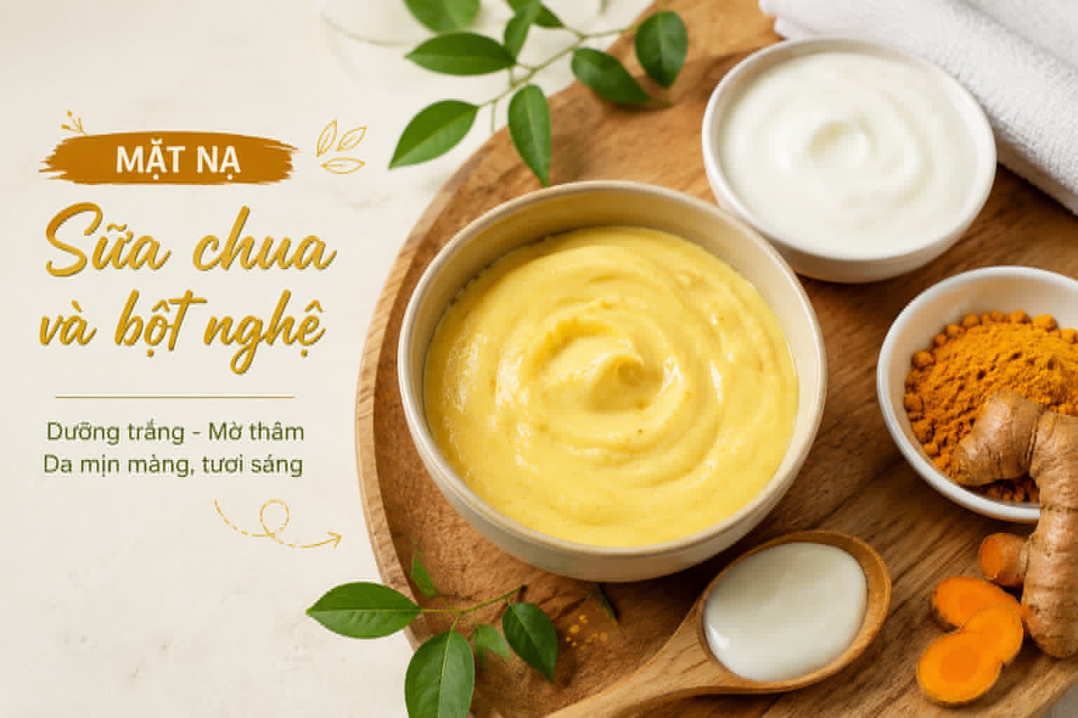 Applying yogurt and turmeric powder masks helps skin become white, smooth and dark. Graphics: AI