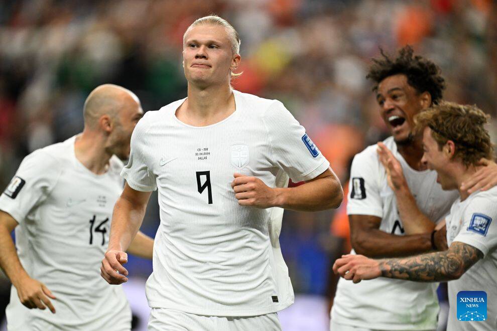Haaland và đồng đội đang có một kỳ World Cup thành công.  Ảnh: Xinhua