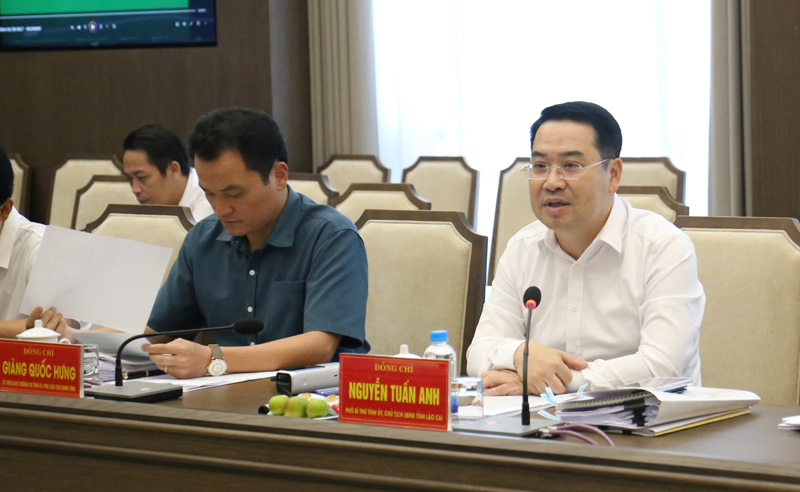 Chủ tịch UBND tỉnh Lào Cai Nguyễn Tuấn Anh phát biểu tại buổi làm việc. Ảnh: Thanh Thủy