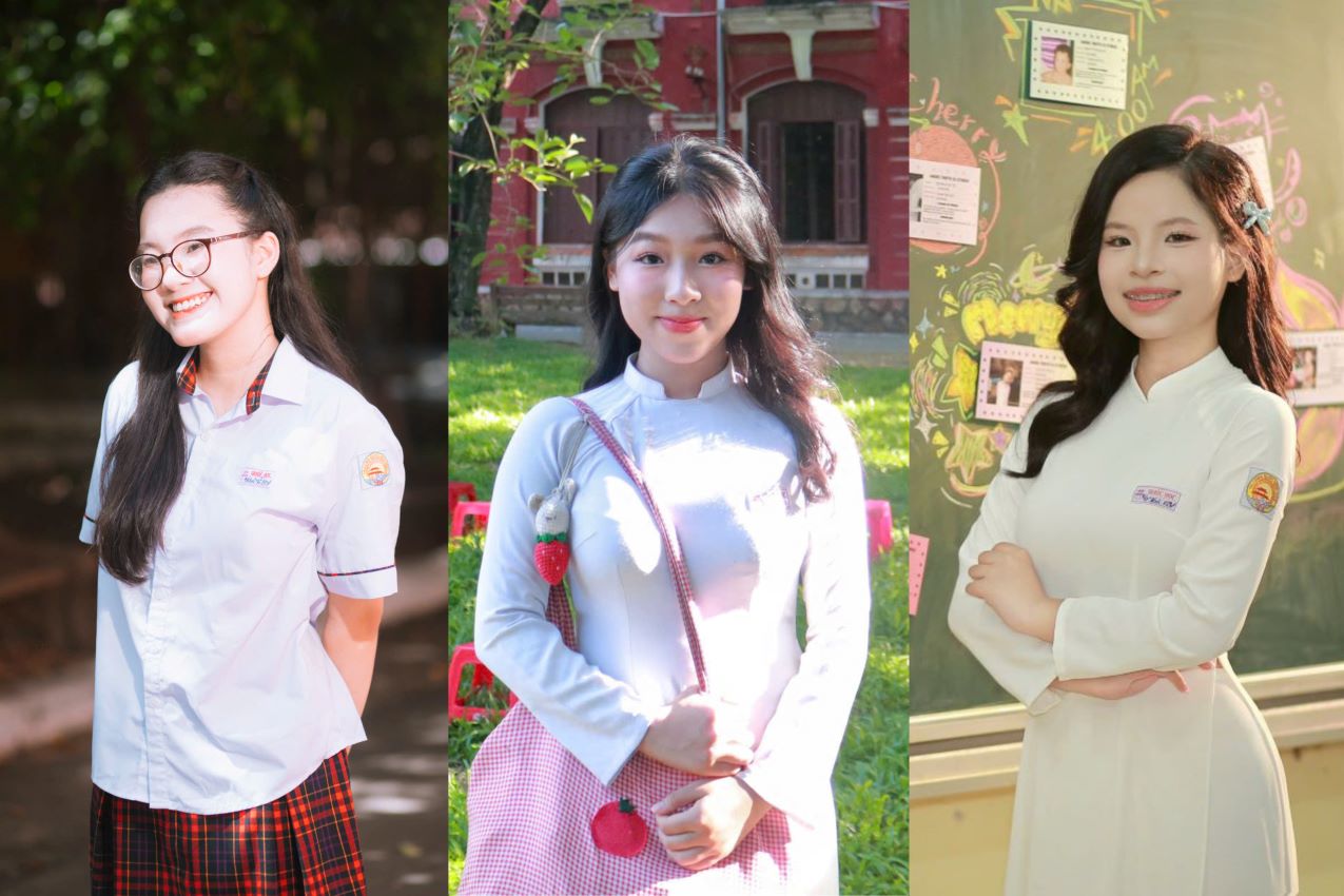 3 specialized Literature female students of Quoc Hoc High School for the Gifted - Hue won the valedictorian in Literature in the 2026 high school graduation exam. Photo: Character provided