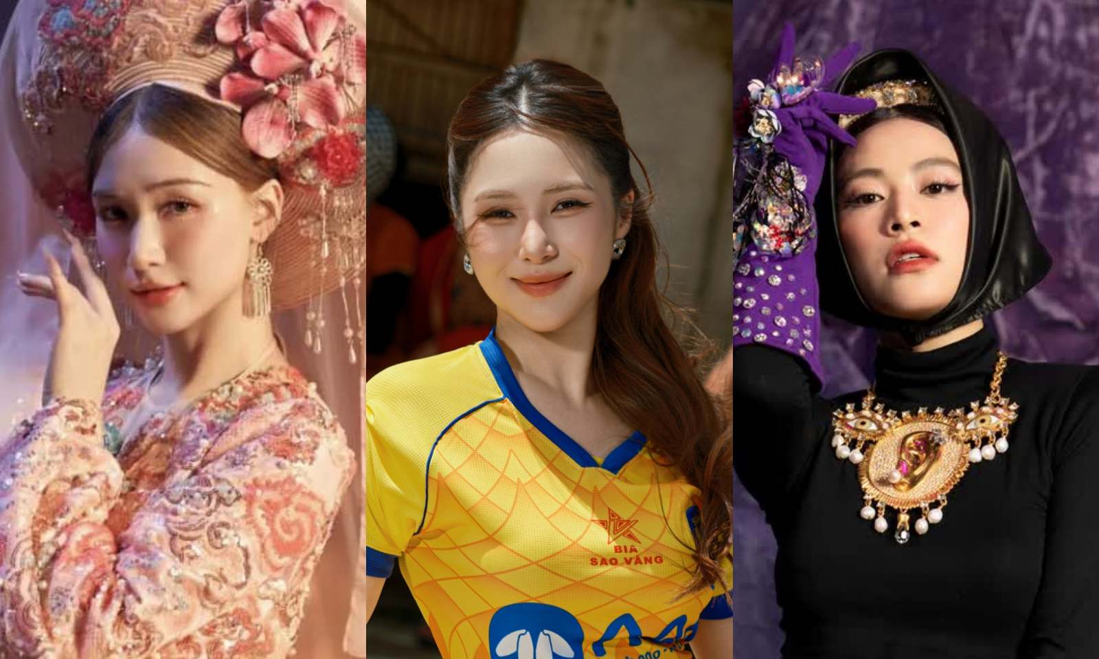 Hoa Minzy in the MV "Bac Bling", Huong Tram in the MV "Girl Nghe" and Hoang Thuy Linh in the MV "Bo xi bo". Photo: Cut from MV
