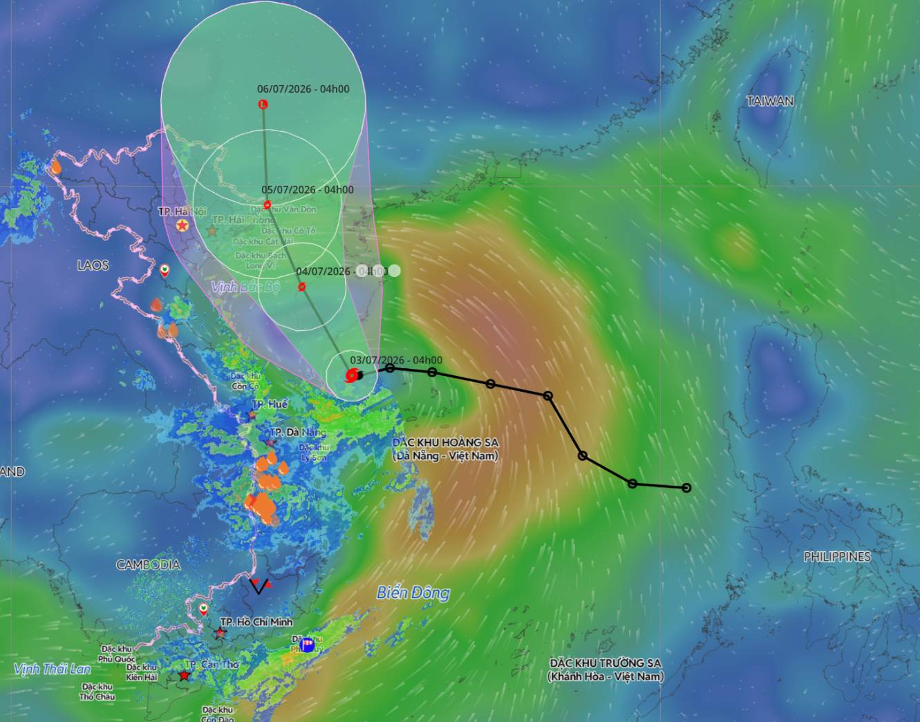 Updated at 5:50 am on July 3rd on the location and path of the low pressure area about to strengthen into storm No. 1. Source: Vietnam Disaster Monitoring System