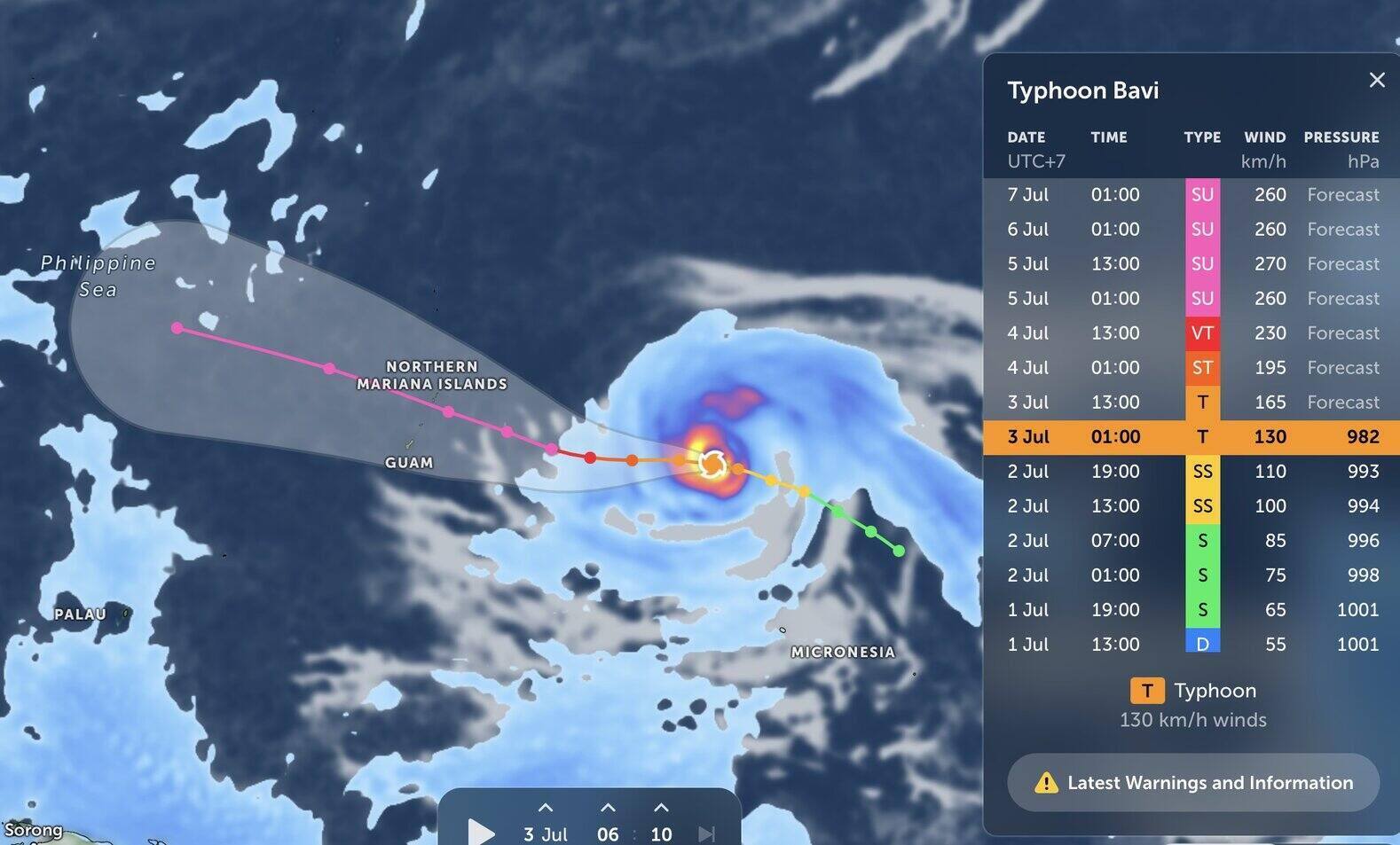 Path of Typhoon Ba Vi and forecast of typhoon intensity in the coming days. Photo: Zoom Earth