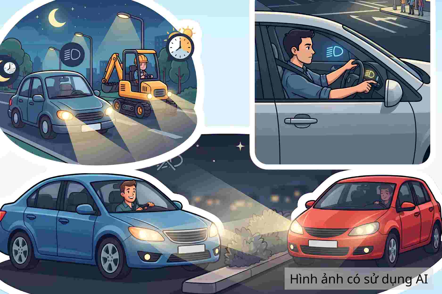 How to use headlights when encountering vehicles going against traffic and at night