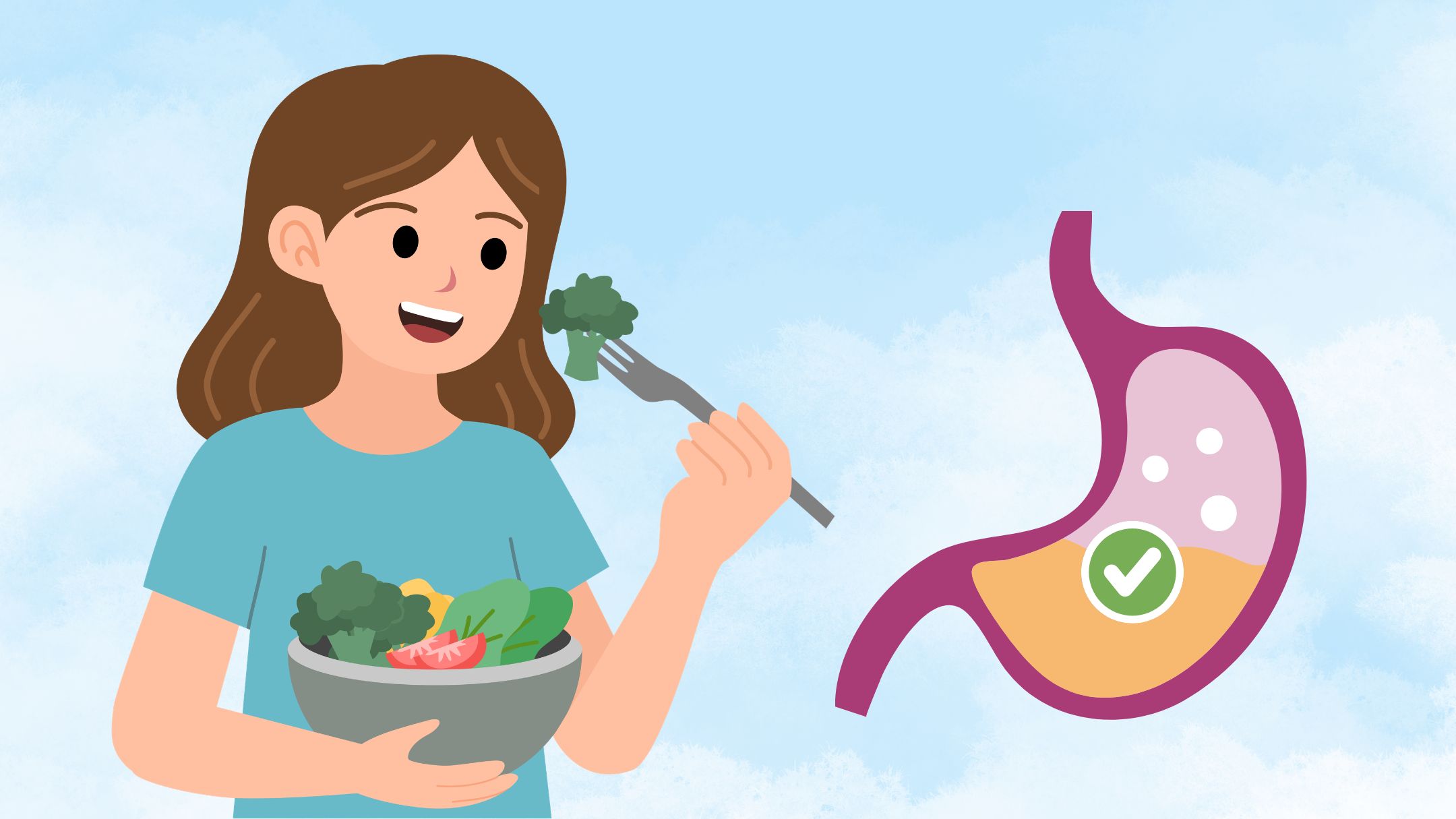 Eating slowly and chewing each piece thoroughly is a habit that helps reduce pressure on the digestive system, limiting feelings of bloating after meals. Graphics: Thanh Thanh/Source: Canva