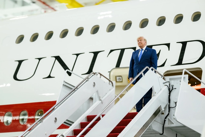 US President Donald Trump on the new Air Force One. Photo: White House