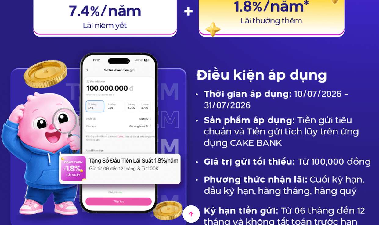 Biểu lãi suất tiết kiệm Cake by VPBank. Ảnh: Cake by VPBank