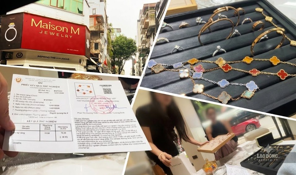 Cửa hàng Maison M (Hà Nội) kinh doanh nhiều mặt hàng trang sức có dấu hiệu giả mạo các thương hiệu lớn. Ảnh: PV