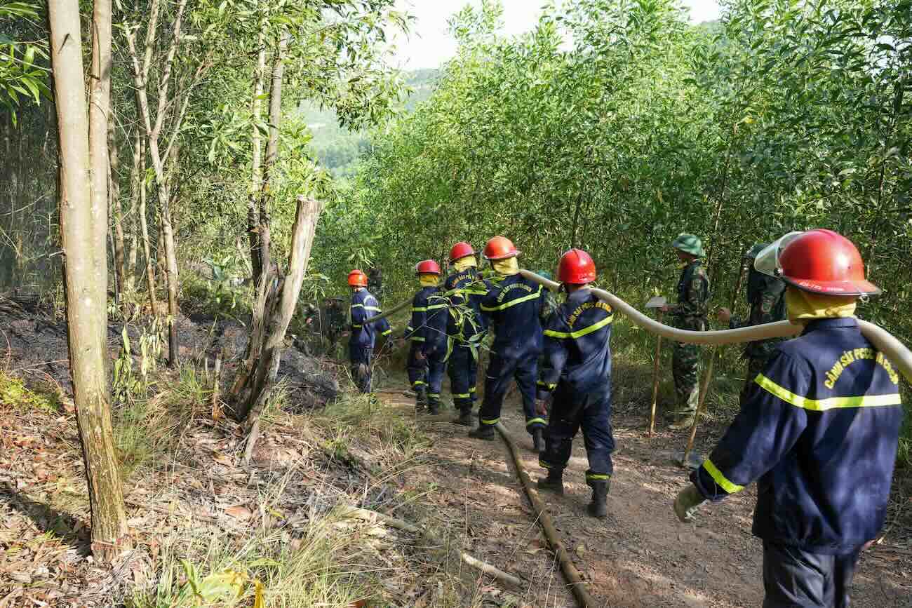 Armed forces participate in fighting forest fires. Photo: Provided by Hue City People's Committee.