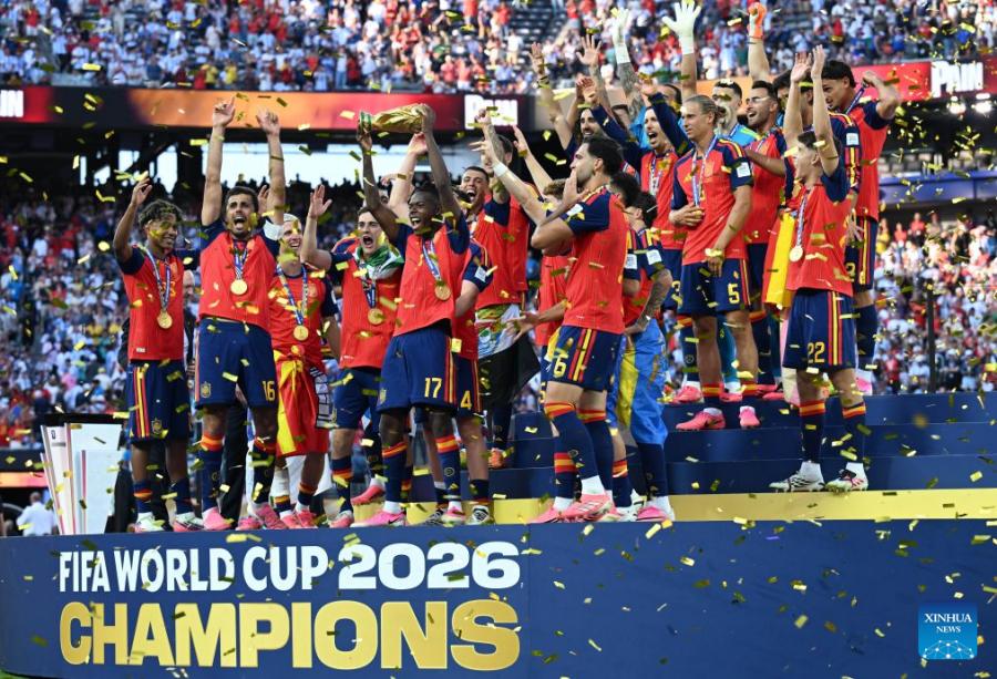 스페인 대표팀, 2026 월드컵 우승 후 FIFA 랭킹 1위로 복귀. 사진: 신화통신