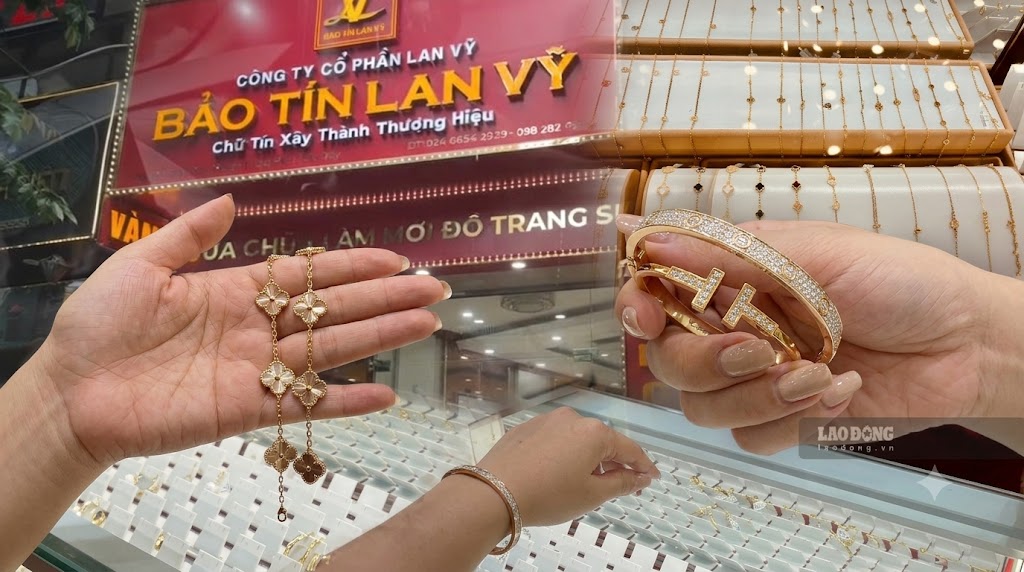 Nhiều cửa hàng vàng nổi tiếng ở Hà Nội công khai bán sản phẩm có dấu hiệu hàng nhái. Ảnh: PV
