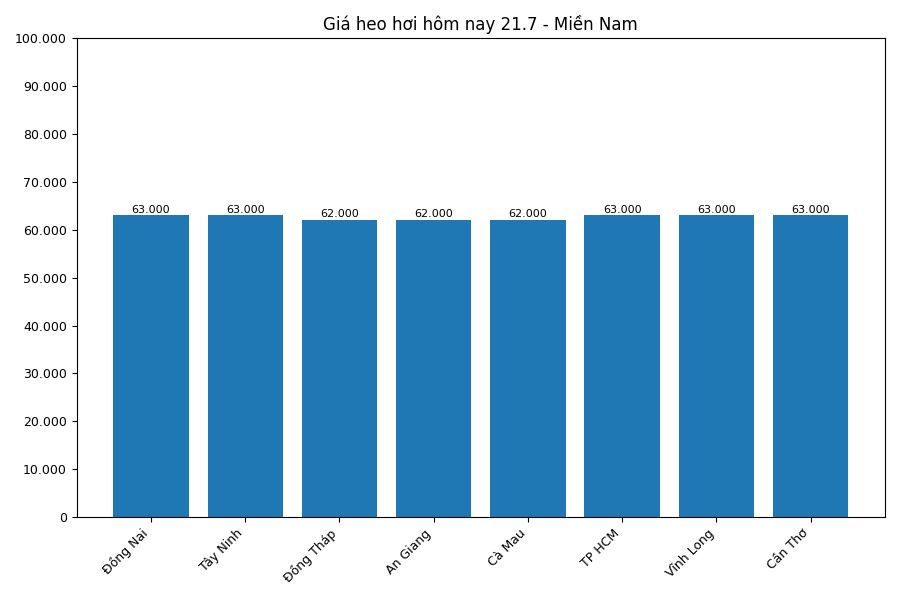 Giá heo hơi hôm nay 21.7 tại khu vực miền Nam. Đồ họa: Sử dụng AI