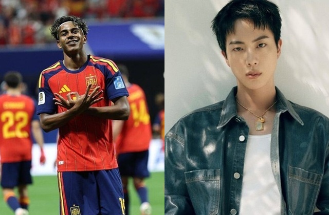 Lamine Yamal and Jin (BTS). Photo Xinhua, Lotte