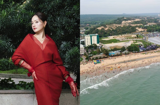 Actress Lan Phuong and her children travel in Vung Tau. Photo provided by Artist, My Luong